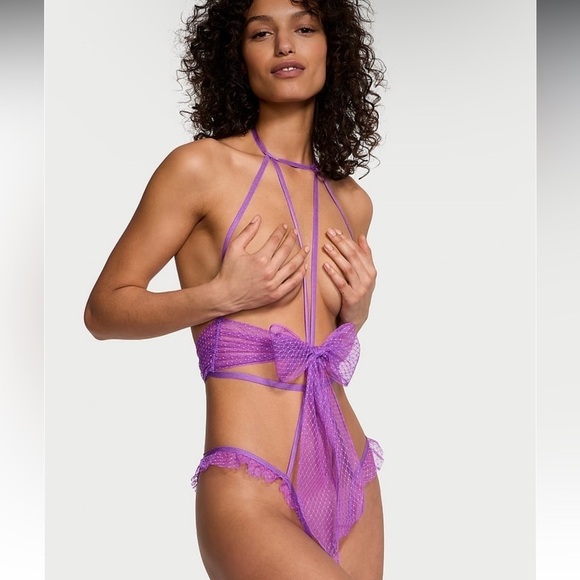 Bow Mesh Open-Cup Crotchless Playsuit​​ - Picture 1 of 5